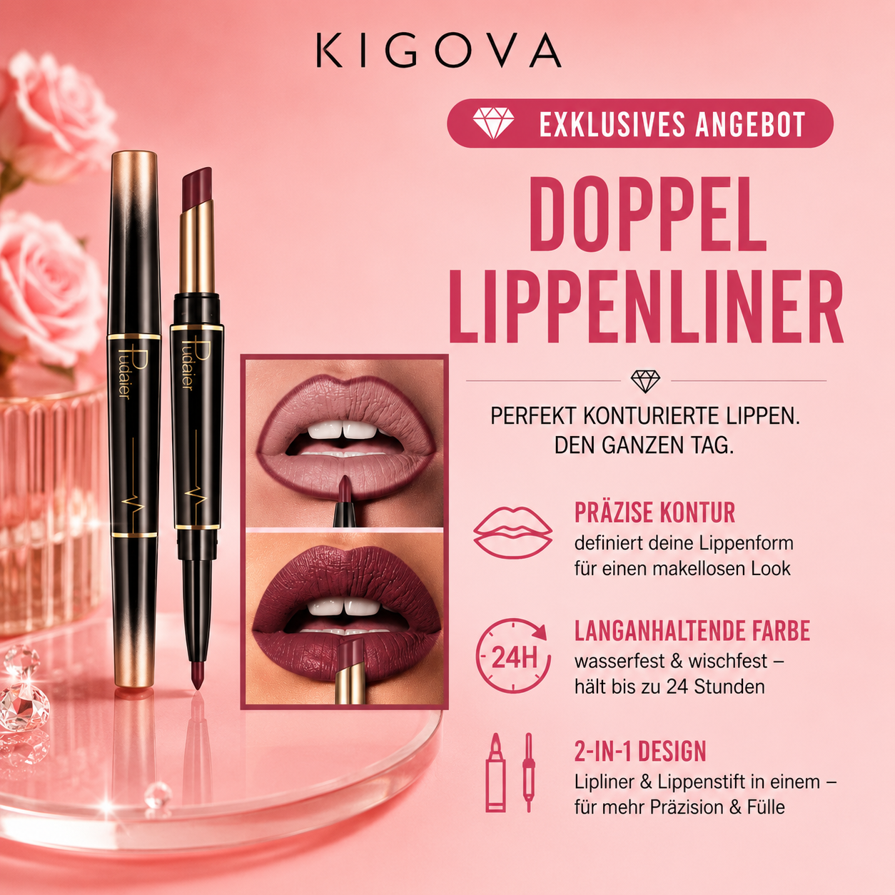 Kigova Lippenkonturenstift & Lippenstift